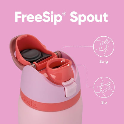 Freesip Insulated Stainless Steel Water Bottle with Straw for Sports and Travel, Bpa-Free Sports Water Bottle, 32 Oz, Pink, Angel Food Cake
