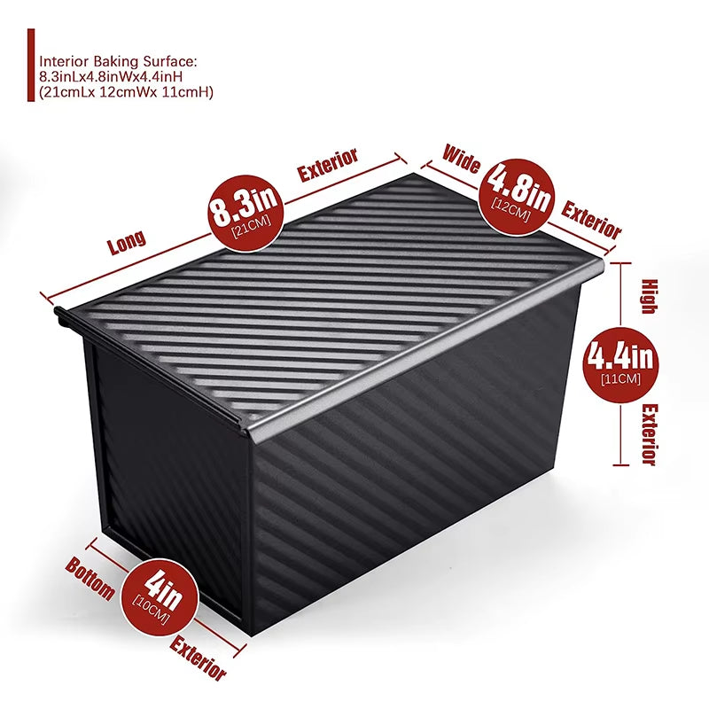 Pullman Loaf Pan with Lid 1 Lb Non-Stick Bread Pan Carbon Steel Rectangle Corrugated Toast Box Mold Cake Mold JT157