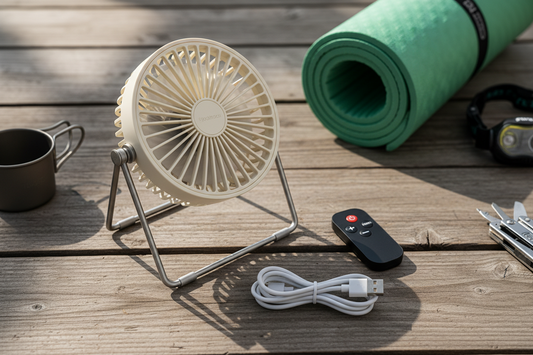 Portable Camping Ceiling Fan with LED Light & Remote Control – Rechargeable