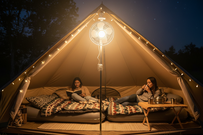 Portable Camping Ceiling Fan with LED Light & Remote Control – Rechargeable