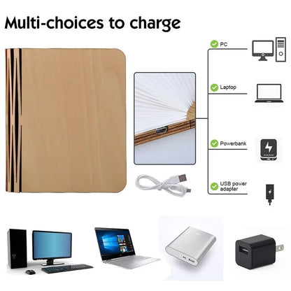 3D Wooden Foldable LED Book Night Light 3 / 5 Lighting Colors 5V USB Rechargeable Magnetic Desk Table Lamp Bedroom Bedside Decor