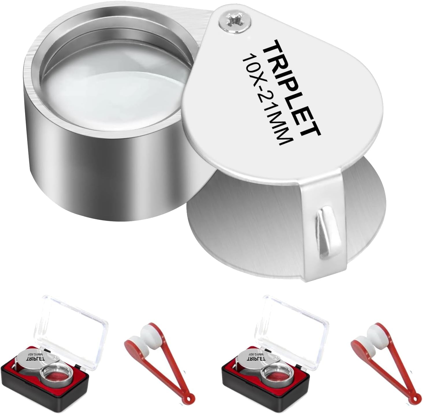 2PCS Jewelers Eye Loupe Magnifier, Small Pocket Folding Magnifying Glass Jewelry Loop for Gems, Jewellery, Coins, Map, Stamps, Elders Gift, 5/6'' Lens Dia