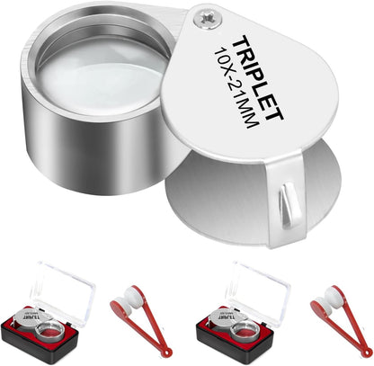 2PCS Jewelers Eye Loupe Magnifier, Small Pocket Folding Magnifying Glass Jewelry Loop for Gems, Jewellery, Coins, Map, Stamps, Elders Gift, 5/6'' Lens Dia