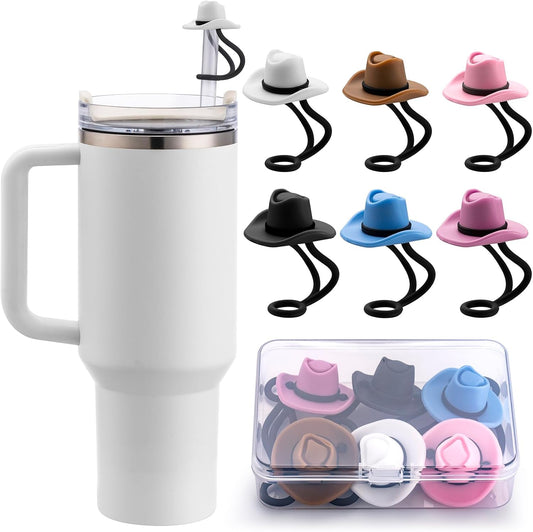 Straw Cover Cap for Stanley Cup 30 40 Oz, Silicone Straw Toppers Cowboy Hat, Tumbler Cup Accessories for 10Mm 0.4In Straws Cute Gifts Ornaments for Women