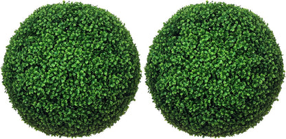 Artificial Boxwood Topiary Ball Set of 2 19.7 Inch Faux Plant, Uv-Protected Anti-Fading Fake Plants for Home Indoor Outdoor Porch, Green
