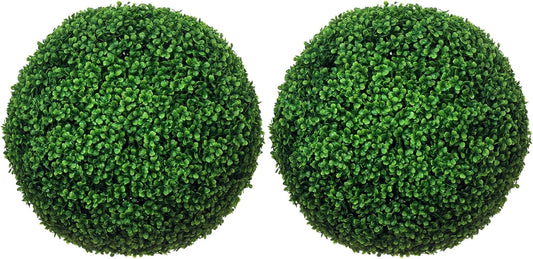 Artificial Boxwood Topiary Ball Set of 2 19.7 Inch Faux Plant, Uv-Protected Anti-Fading Fake Plants for Home Indoor Outdoor Porch, Green
