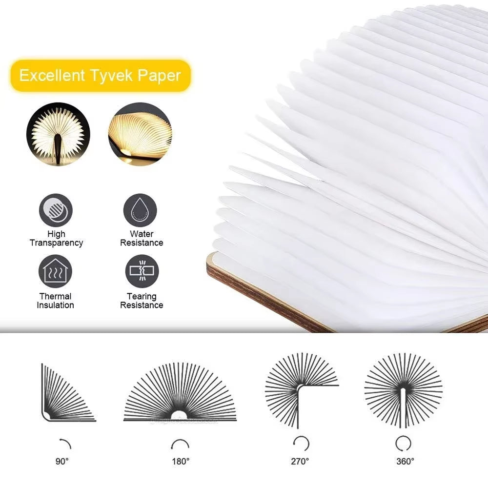 3D Wooden Foldable LED Book Night Light 3 / 5 Lighting Colors 5V USB Rechargeable Magnetic Desk Table Lamp Bedroom Bedside Decor