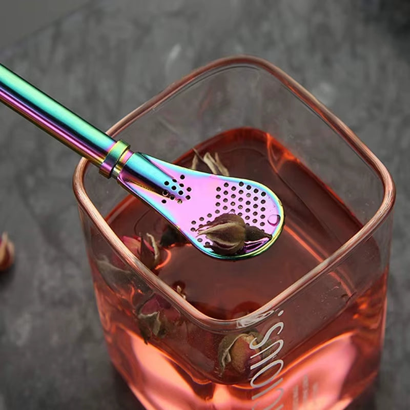 2Pcs Yerba Mate Bombilla Stainless Steel Straw Loose Leaf Tea Infuser Dringking Spoons Filter Stirring Straws W Cleaning Brush