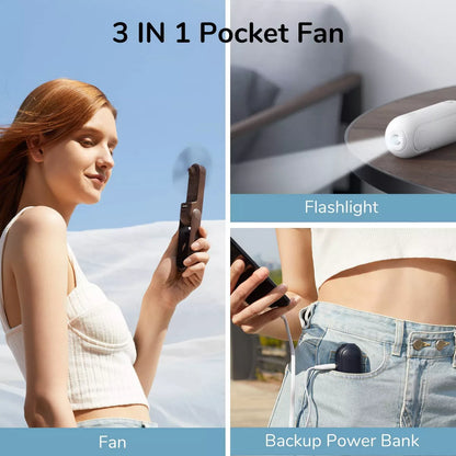 JISULIFE Small Handheld 3-In-1 Hand Fan and Portable USB Rechargeable Pocket Fan