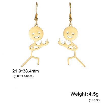 Funny Doodle Earrings for Woman 2026 Trend Punk Middle Finger Stickman Hip Hop Stainless Steel Dangle Earrings