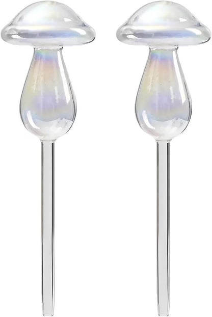 High Borosilicate Glass Watering Device for Lazy People Watering Flowers, Automatic Drip Irrigation Artifact,Plant Watering Globes for Indoor & Outdoor 9.1 * 2.7Inch Mushroom Style, 2 Pcs
