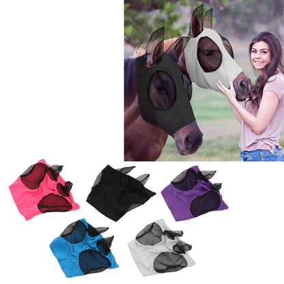 Horse Fly Mask with Ears Horse Mesh Fly Mask Breathable Elastic Horse Face Mask with Ears Riding Equestrian Equipment