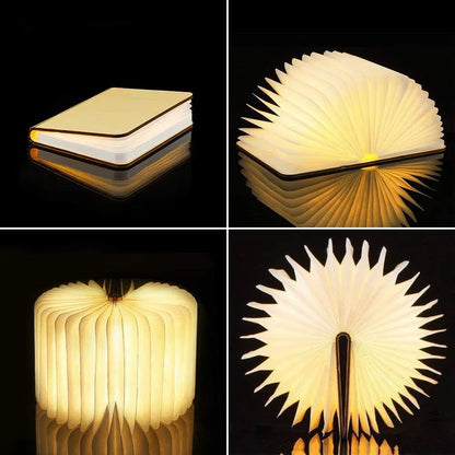 3D Wooden Foldable LED Book Night Light 3 / 5 Lighting Colors 5V USB Rechargeable Magnetic Desk Table Lamp Bedroom Bedside Decor
