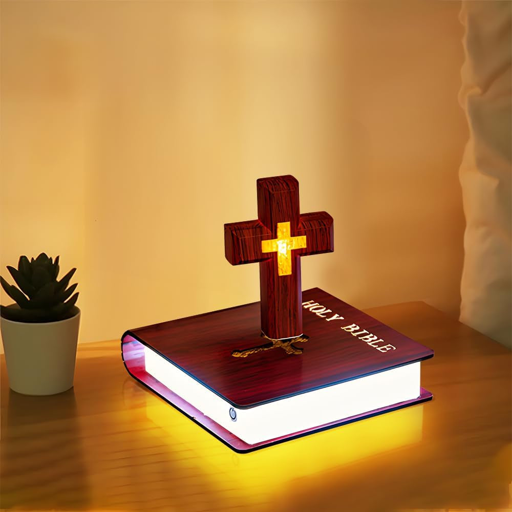 Levitating Cross Lamp, Technology Handmade Floating Cross, Magnetic Levitating Cross Lamp Bible Nightlight, Maglev Cross Ornament, Cross Decoration with Glowing Base Festival Gift