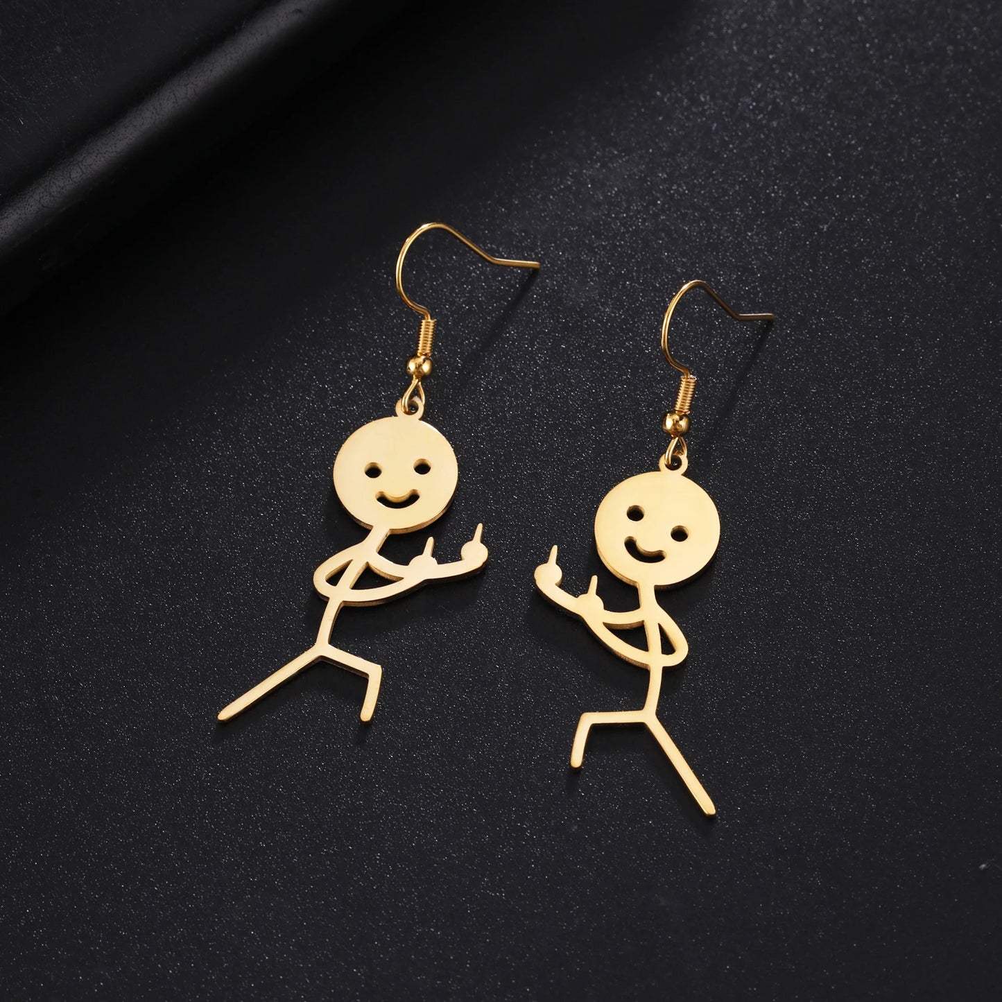 Funny Doodle Earrings for Woman 2026 Trend Punk Middle Finger Stickman Hip Hop Stainless Steel Dangle Earrings