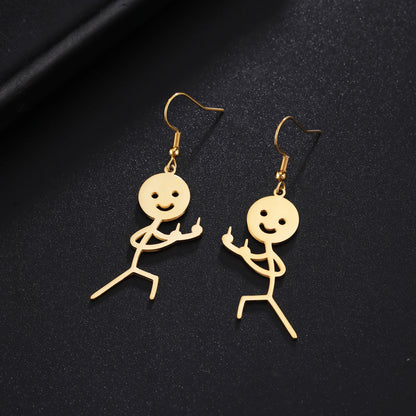 Funny Doodle Earrings for Woman 2026 Trend Punk Middle Finger Stickman Hip Hop Stainless Steel Dangle Earrings