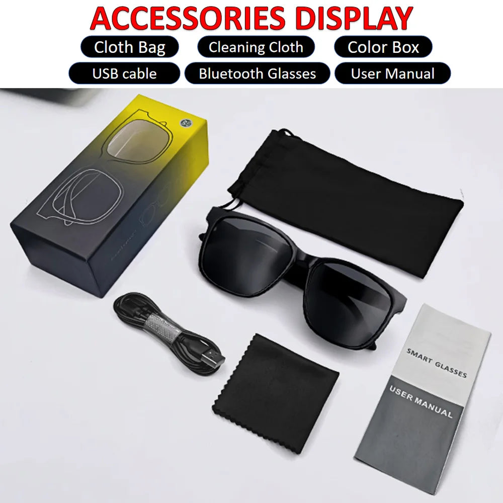 Bluetooth Eyeglasses Audio Sunglasses Eyewear UV400 Polarized Lens Earphone Open Ear Music Glasses Touch Control Christmas Gift