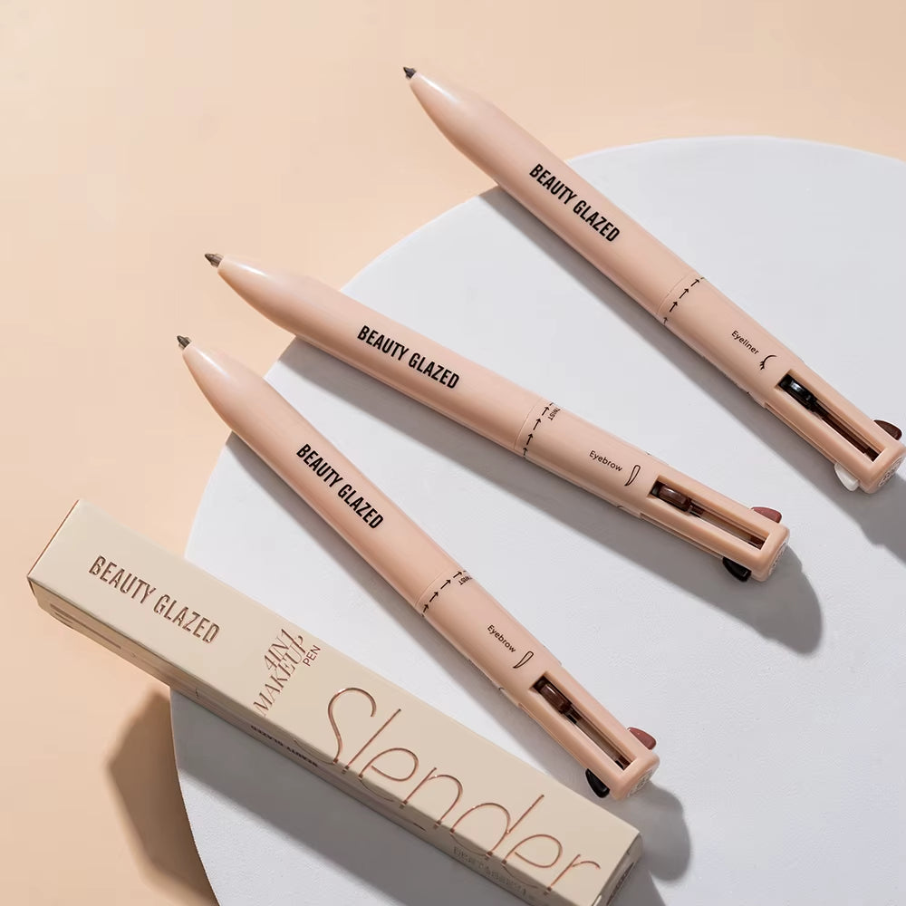Multi-Function Beauty Glazed 4-In-1 Makeup Pen Waterproof Cosmetic Pencil for Eyeliner Brow Lip Highlighter