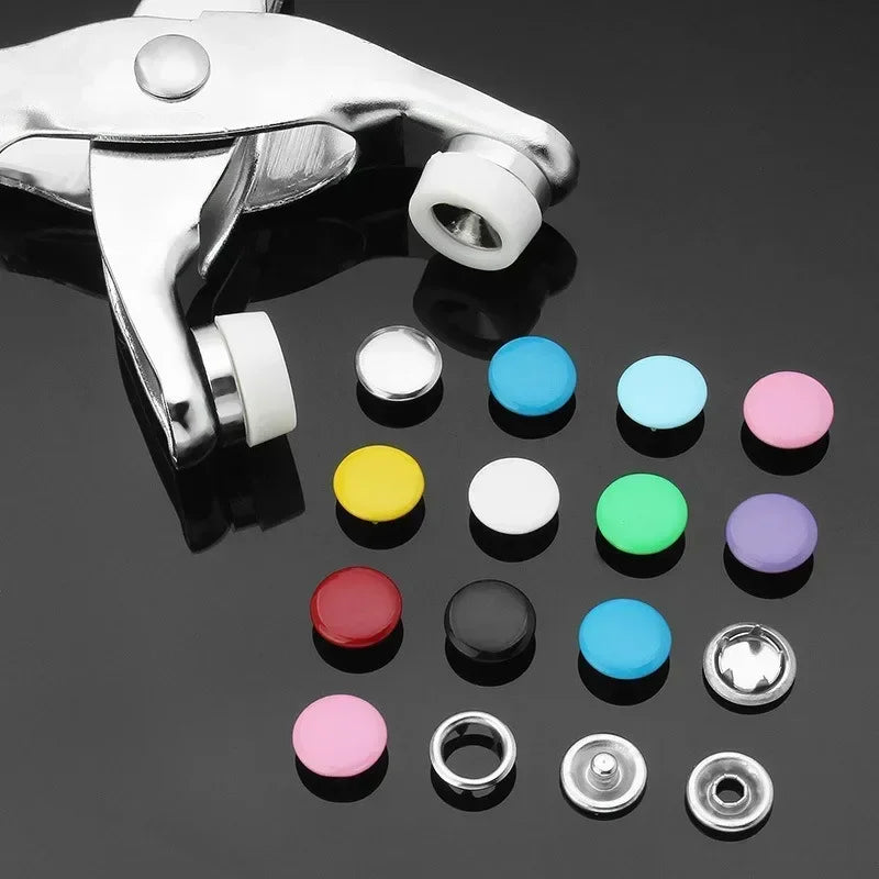 50/100Pcs Colorful Metal Sewing Buttons Solid Plier Tool Set Prong Press Studs Snap Fasteners for Installing Clothes Bags
