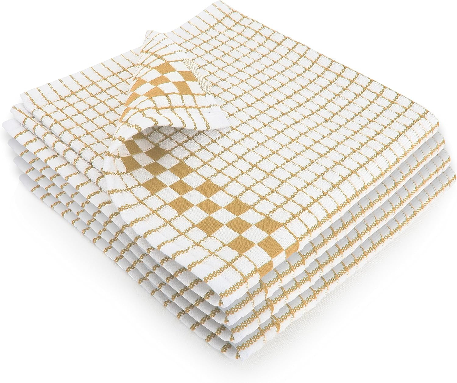 Classic Kitchen Dish Towels with Hanging Loop - Set of 4, Beige