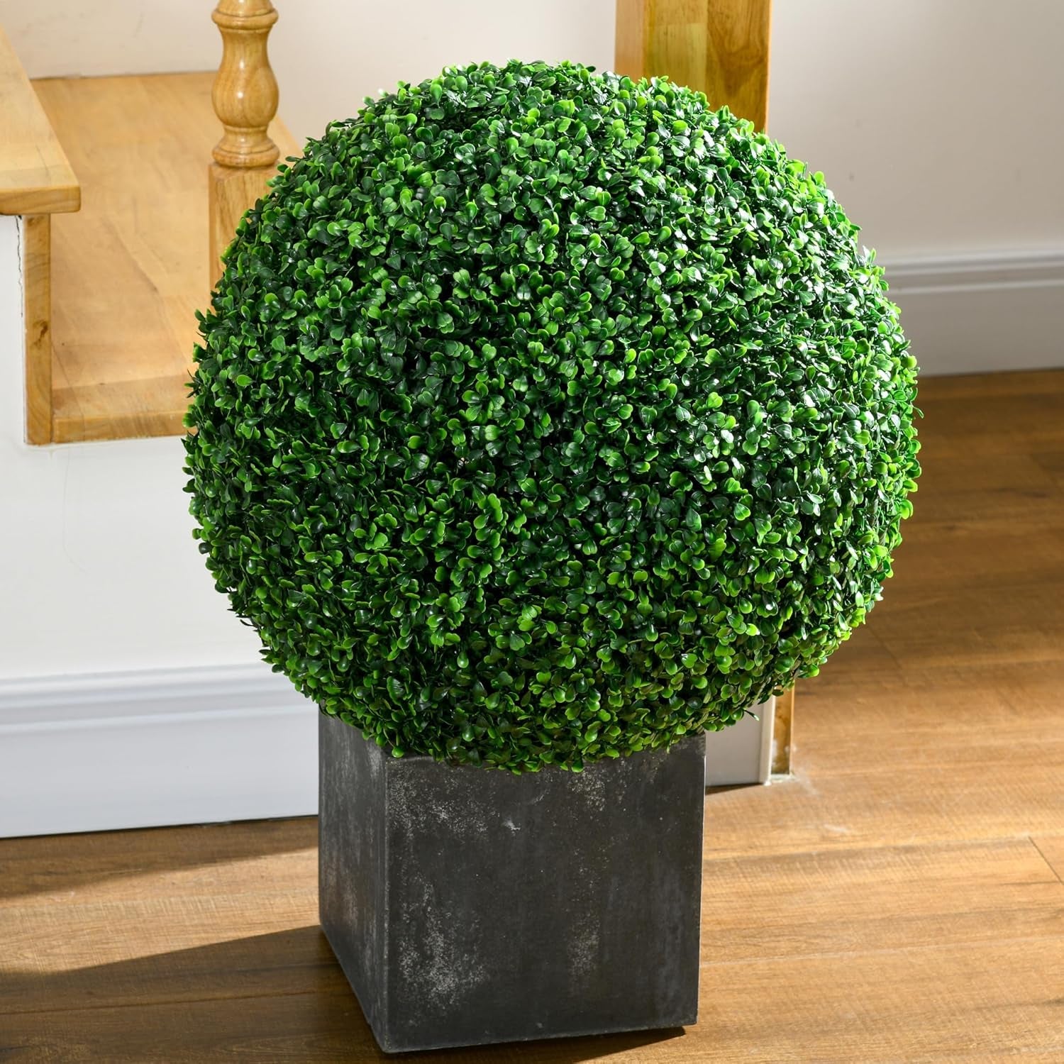Artificial Boxwood Topiary Ball Set of 2 19.7 Inch Faux Plant, Uv-Protected Anti-Fading Fake Plants for Home Indoor Outdoor Porch, Green