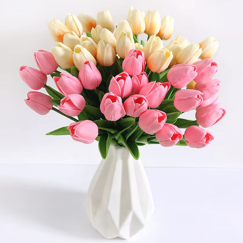 5/10/20Pcs Vibrant Multicolor 33Cm Artificial Tulip Bouquet Real Touch Faux Flowers for Home Office Weddings Easter Decorations