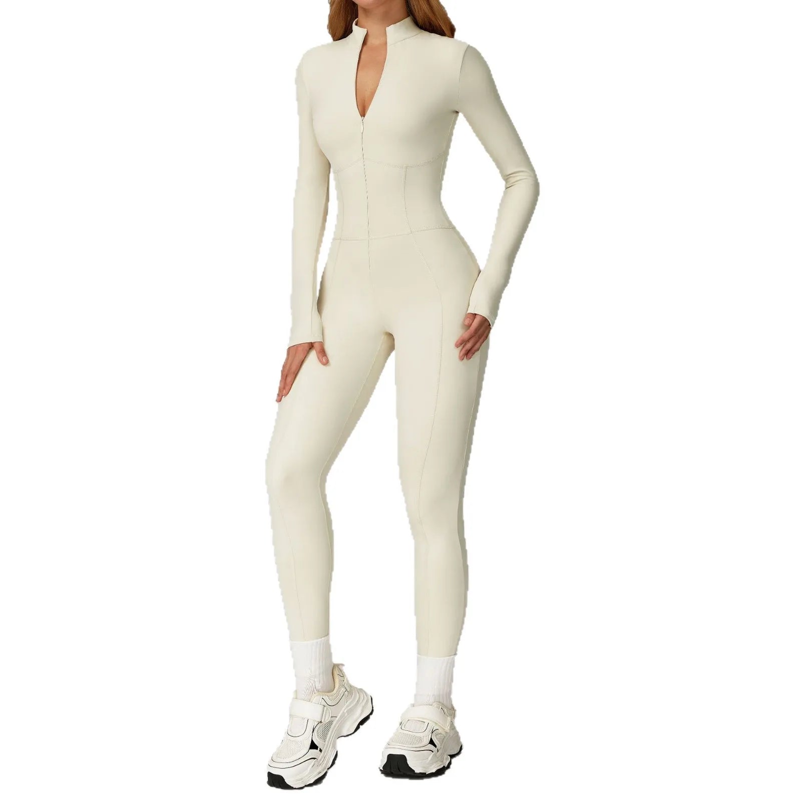 Fleece Lined One-Piece Fitness Suit for Running Yoga and Outdoor Sports Warm Tightened Romper Suitable for Autumn and Winter