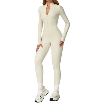 Fleece Lined One-Piece Fitness Suit for Running Yoga and Outdoor Sports Warm Tightened Romper Suitable for Autumn and Winter