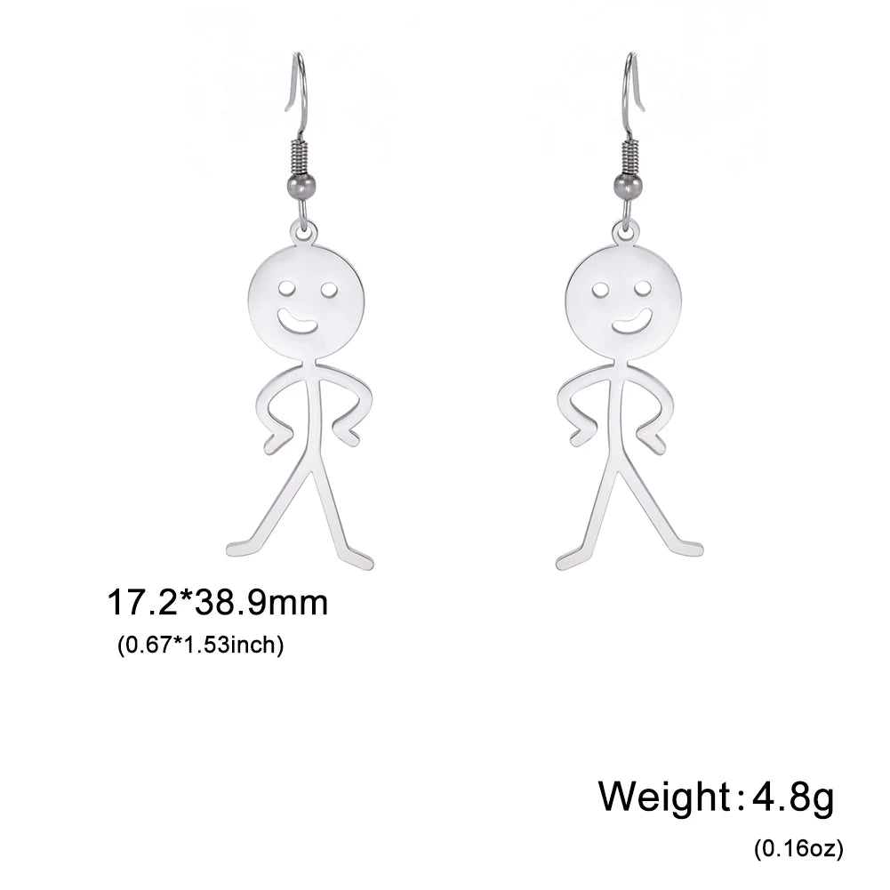 Funny Doodle Earrings for Woman 2026 Trend Punk Middle Finger Stickman Hip Hop Stainless Steel Dangle Earrings