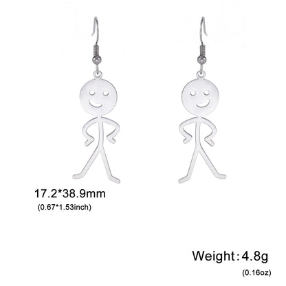 Funny Doodle Earrings for Woman 2026 Trend Punk Middle Finger Stickman Hip Hop Stainless Steel Dangle Earrings