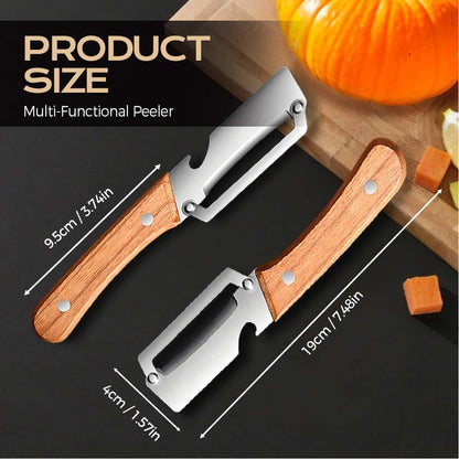 Multi Functional Vegetable Peeler, Kitchen Multi-Function Stainless Steel Thickened Truit Peeler Knife with Wooden Handle, Kitchen Tool for Potato, Carrot, Pumpkin, Papaya, Pineapple, Sugar Cane
