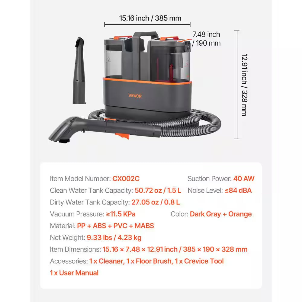 Carpet Cleaner Machine, 50.72 Oz. Clean Water Tank & 27.05 Oz. Dirty Water Tank, Portable Upholstery Shampooer Corded
