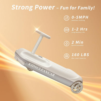 12V Ride-On Car with Cleaning Fun, 3 in 1 Gokart, Soft-Start, 5-Speed Adjustable, Detachable Mop, Rechargeable Battery, 160Lbs Capacity, Indoor & Outdoor for Kids Ages 3+ Gray