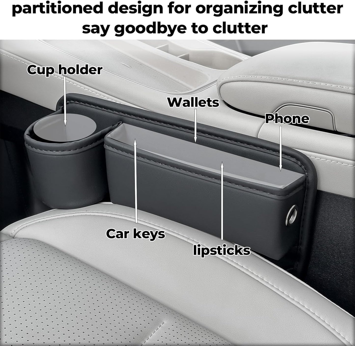 Anti-Drop Car Seat Gap Filler Organizer, Premium Leather Console Organizer, Easy Access to Phone/Keys, Universal Fit for Car SUV Truck Multi-Purpose Essentials Organizer(2Pc)