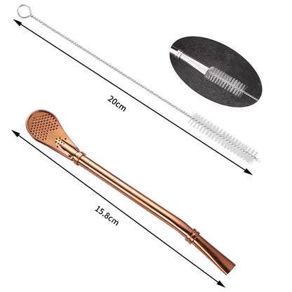 2Pcs Yerba Mate Bombilla Stainless Steel Straw Loose Leaf Tea Infuser Dringking Spoons Filter Stirring Straws W Cleaning Brush