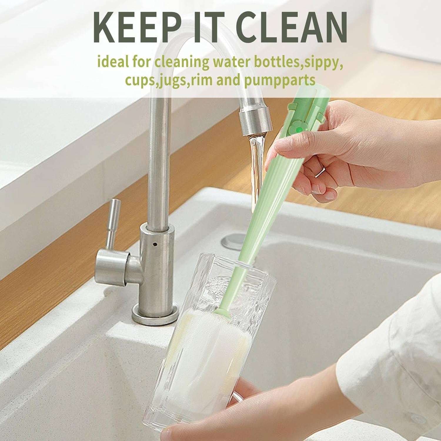 Water Bottle Cleaner Brush,5-In-1 Bottle Brushes for Cleaning,Bottle Scrubber Brush Cleaner(Green)