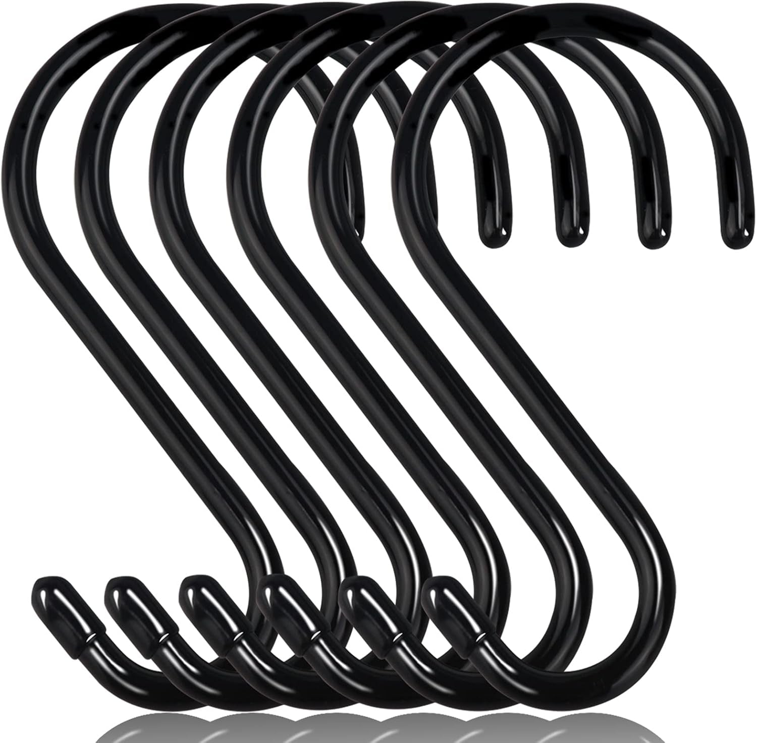 6 Inch Heavy Duty S Hooks, Large S Hook for Hanging Plants, Vinyl Coated S Hook 6 Pack Sturdy Non Slip Black S Hooks for Hanging Closet,Bird Feeders,Kitchen,Large Object,Garden Tools