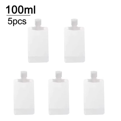 New 5Pcs 30Ml/50Ml/100Ml Refillable Travel Boats Empty Cosmetic Container Travel Bottles Liquid Cosmetic Storage Pouches FZP02