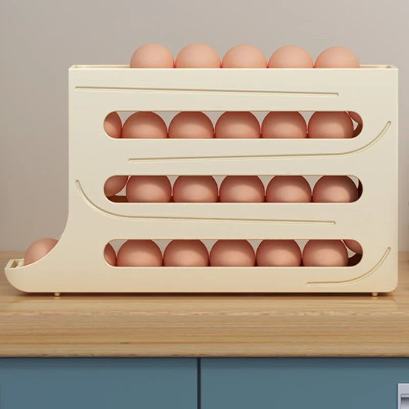 Refrigerator Egg Storage Box, 4 Tier Rolling Egg Holder Dispenser, Kitchen Automatic Scrolling Egg Holder Kitchen
