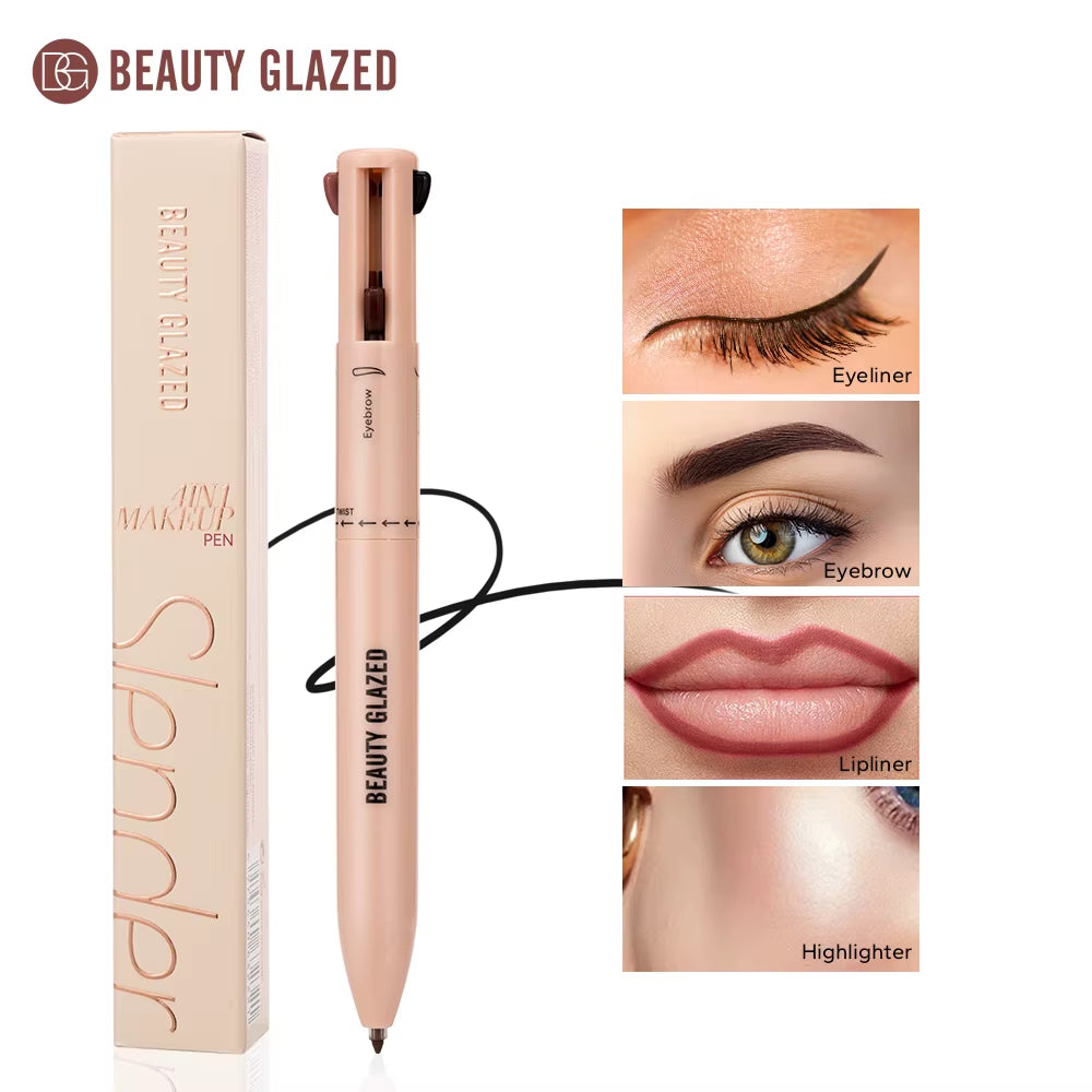 Multi-Function Beauty Glazed 4-In-1 Makeup Pen Waterproof Cosmetic Pencil for Eyeliner Brow Lip Highlighter