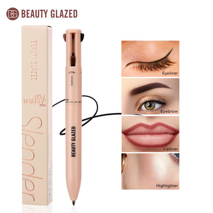 Multi-Function Beauty Glazed 4-In-1 Makeup Pen Waterproof Cosmetic Pencil for Eyeliner Brow Lip Highlighter