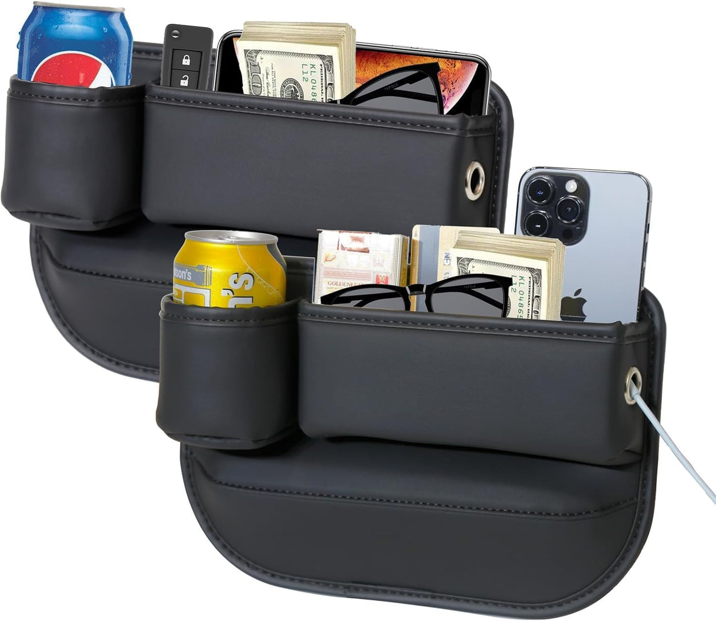Anti-Drop Car Seat Gap Filler Organizer, Premium Leather Console Organizer, Easy Access to Phone/Keys, Universal Fit for Car SUV Truck Multi-Purpose Essentials Organizer(2Pc)