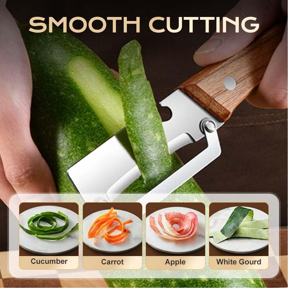 Multi Functional Vegetable Peeler, Kitchen Multi-Function Stainless Steel Thickened Truit Peeler Knife with Wooden Handle, Kitchen Tool for Potato, Carrot, Pumpkin, Papaya, Pineapple, Sugar Cane