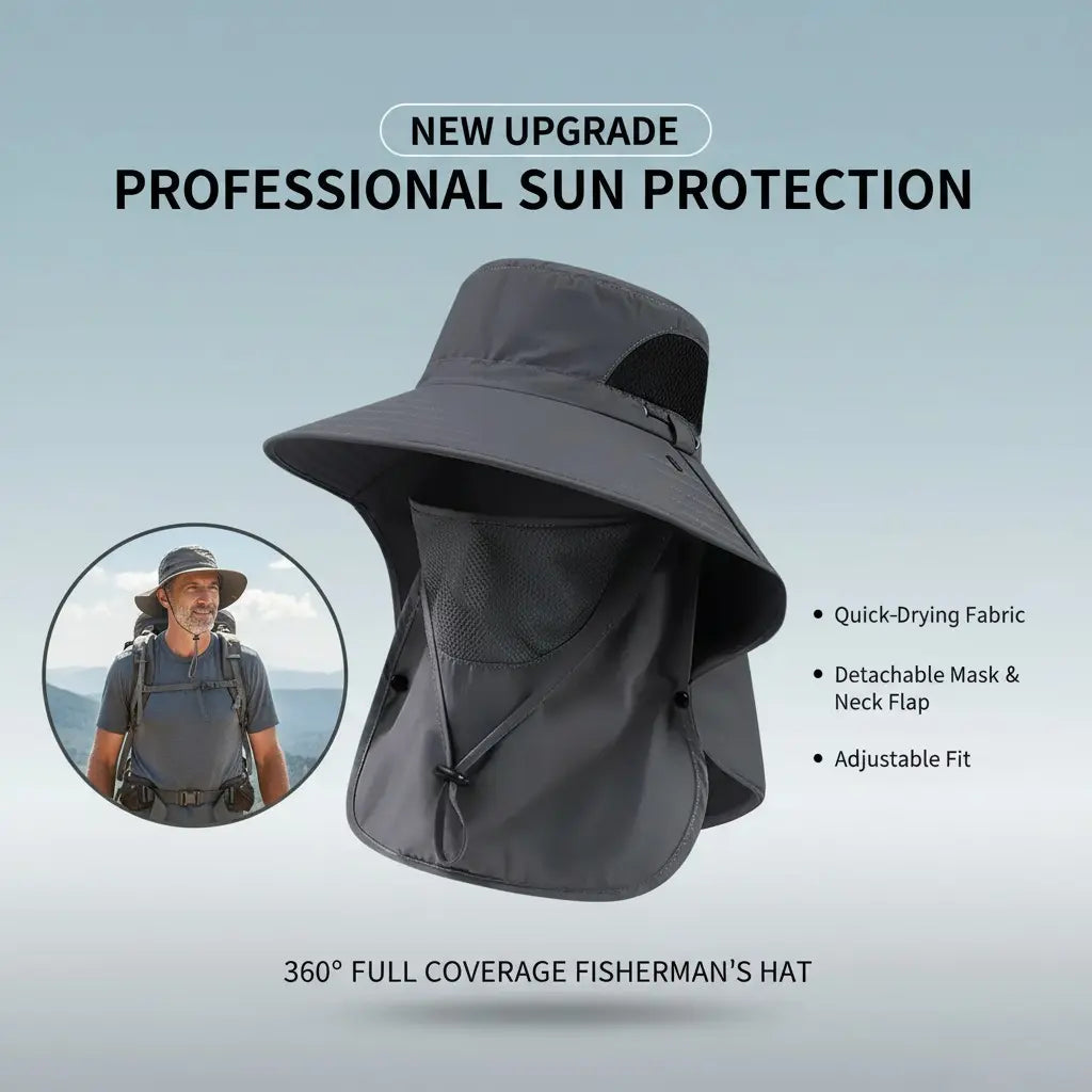 Spring/Summer Fisherman'S Hat Detachable Outdoor Fishing Face Covering Neck Protection Sun Hat