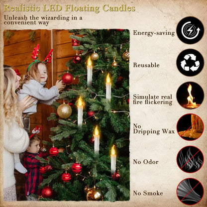 Floating Candles with Wand 12Pcs Magic Hanging Candles with Flameless Candle with Wand Remote 3D Decorations for Halloween Party