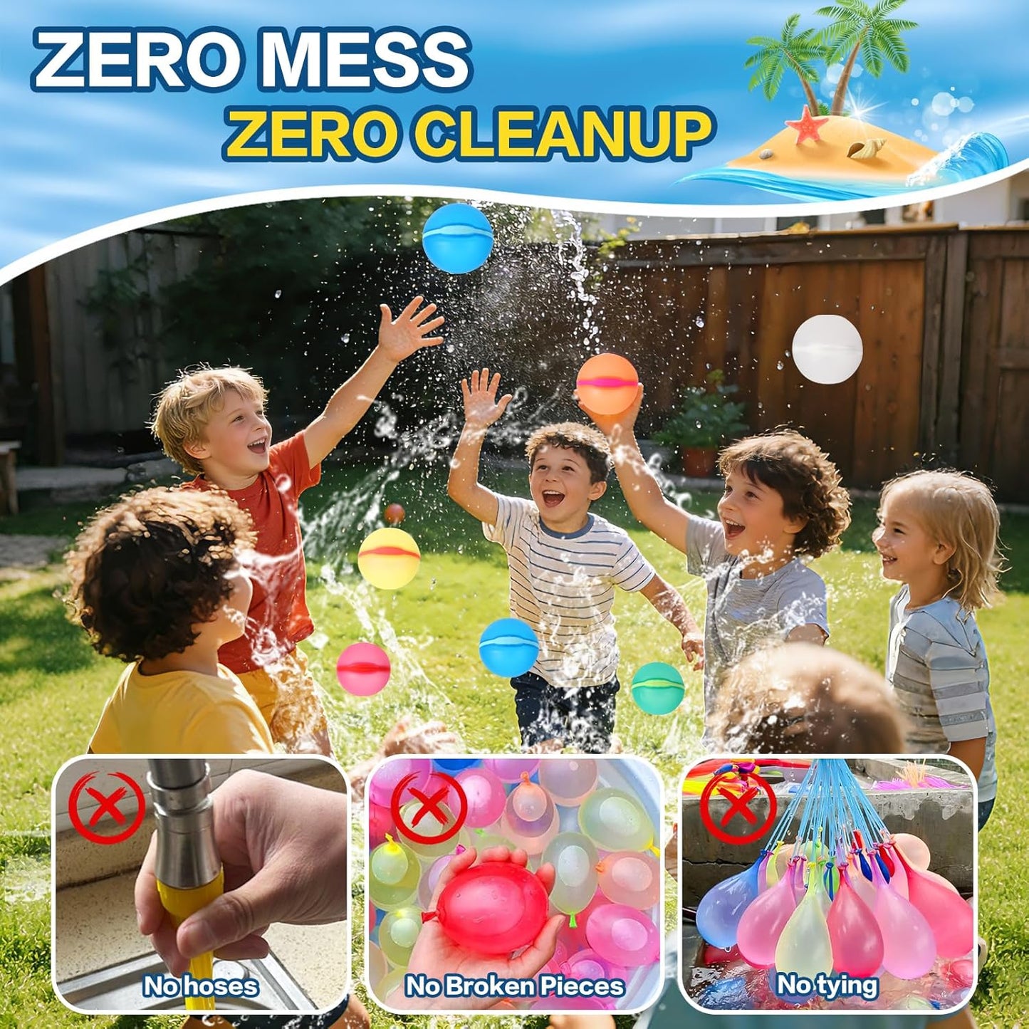 Reusable Water Balloons, 12 Pack Magnetic Refillable Water Balloons Quick Fill, Summer Fun for Kids Outdoor Pool Water Toys, Reusable Summer Outdoor Toys