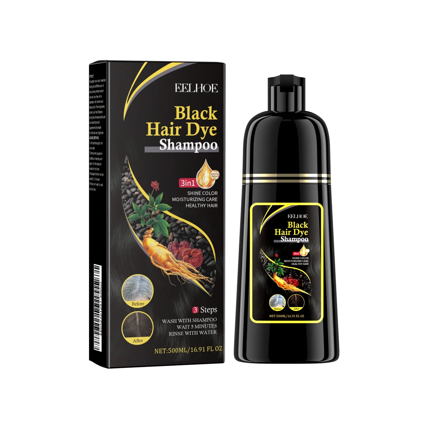 Black Hair Dye Shampoo 3 in 1 Growth Clean Hair Darkening Deep Nourishing Black Hair Dye Shampoo Natural Organic Herbal