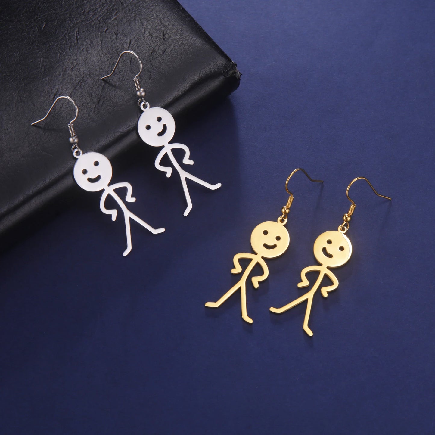 Funny Doodle Earrings for Woman 2026 Trend Punk Middle Finger Stickman Hip Hop Stainless Steel Dangle Earrings