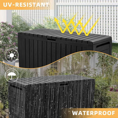 Deck Box, 75 Gallon Resin Box on Wheels, Large Outdoor Storage Box, Outdoor Waterproof Storage Chest for outside Furniture Cushions, Garden Tools, Black, D7226