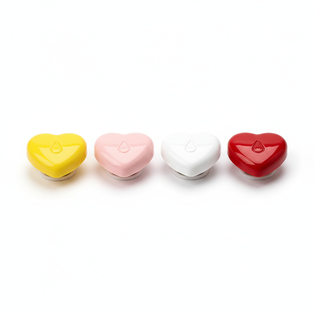 Heart-Shaped Toilet Flush Button Toppers – 4-Pack for Long Nails (Yellow, Pink, White, Red)